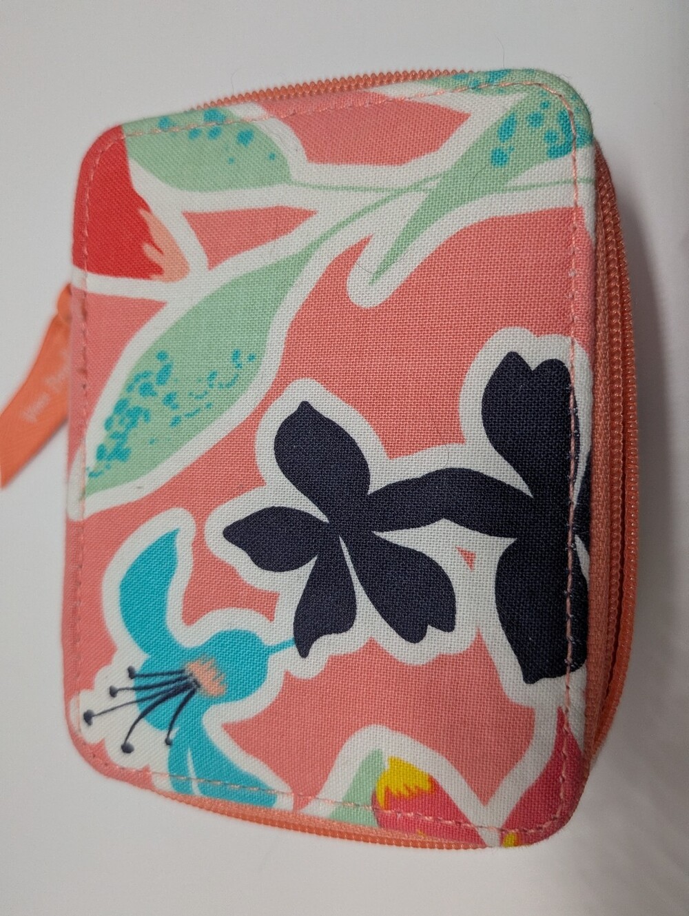 Vera Bradley Coral Floral Zip Wallet with Teal & Navy Accents